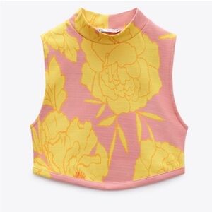NWOT Zara Floral Jacquard Crop Top
